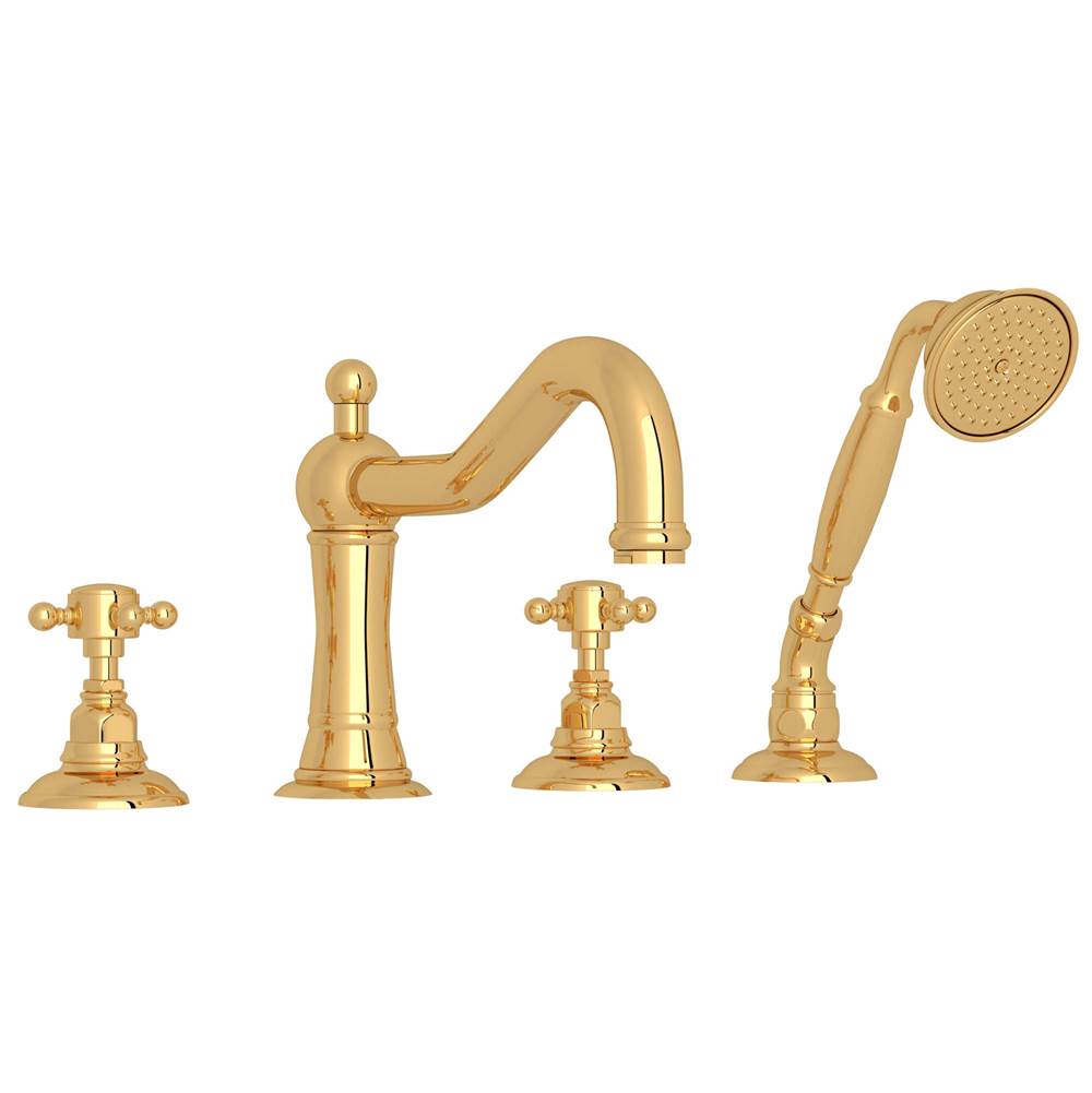 ROHL A1404XMULB Acqui 4-Hole Deck Mount Tub Filler In Unlacquered Brass