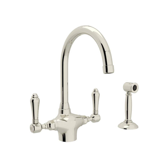ROHL A1676LMWSPN-2 San Julio Two Handle Kitchen Faucet With Side Spray In Polished Nickel