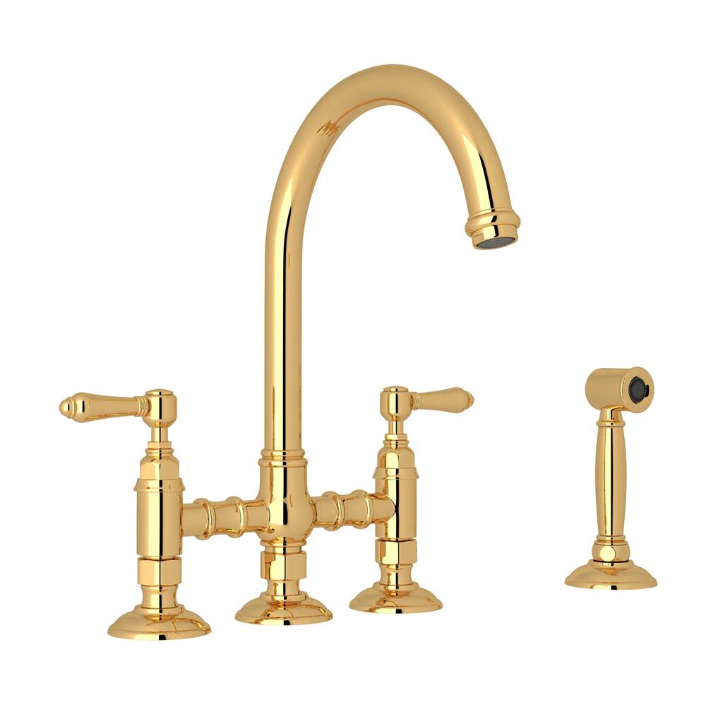 ROHL A1461LMWSIB-2 San Julio Bridge Kitchen Faucet With Side Spray In Italian Brass