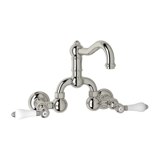 ROHL A1418LPPN-2 Acqui Wall Mount Bridge Lavatory Faucet With Column Spout In Polished Nickel