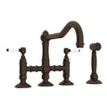 ROHL A1458LPWSTCB-2 Acqui Bridge Kitchen Faucet With Side Spray In Tuscan Brass