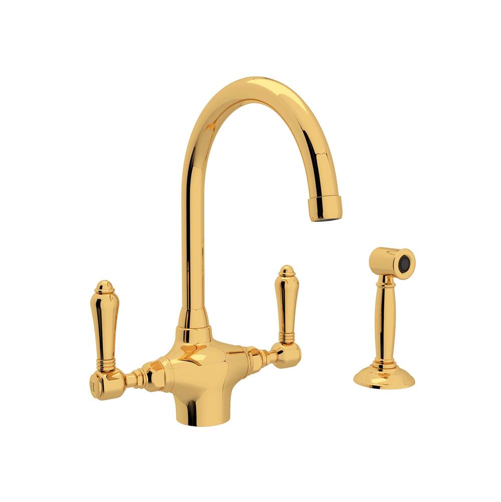 ROHL A1676LMWSIB-2 San Julio Two Handle Kitchen Faucet With Side Spray In Italian Brass