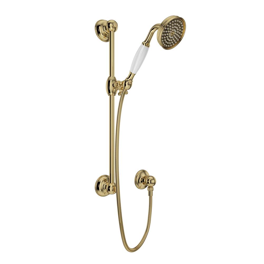 ROHL 1300EULB Handshower Set With 22" Slide Bar and Single-Function Handshower In Unlacquered Brass