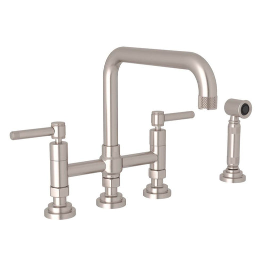 ROHL A3358ILWSSTN-2 Campo Bridge Kitchen Faucet With Side Spray In Satin Nickel
