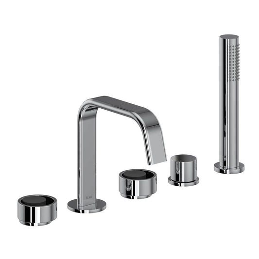 ROHL EC05D5IWPCB Eclissi 5-Hole Deck Mount Tub Filler With U-Spout In Polished Chrome/Matte Black
