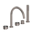 ROHL EC06D5IWSNC Eclissi 5-Hole Deck Mount Tub Filler With C-Spout In Satin Nickel/Polished Chrome