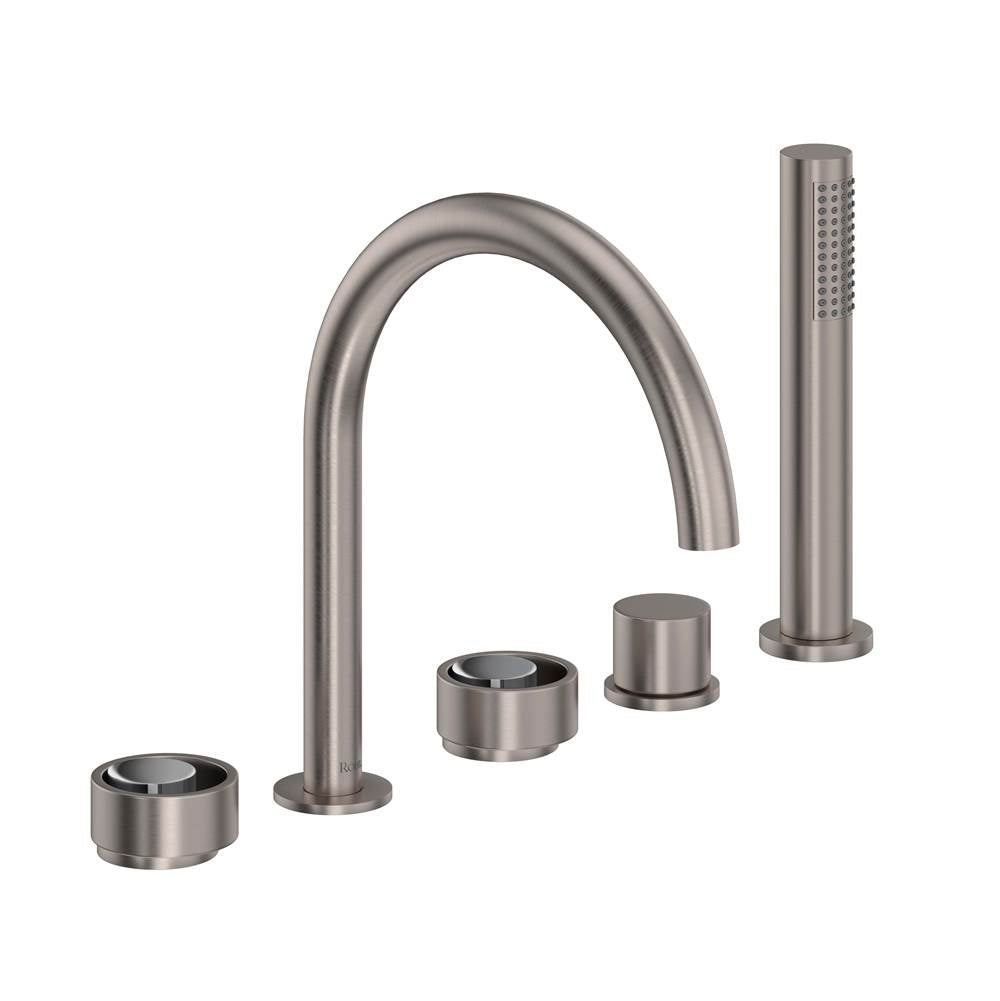 ROHL EC06D5IWSNC Eclissi 5-Hole Deck Mount Tub Filler With C-Spout In Satin Nickel/Polished Chrome