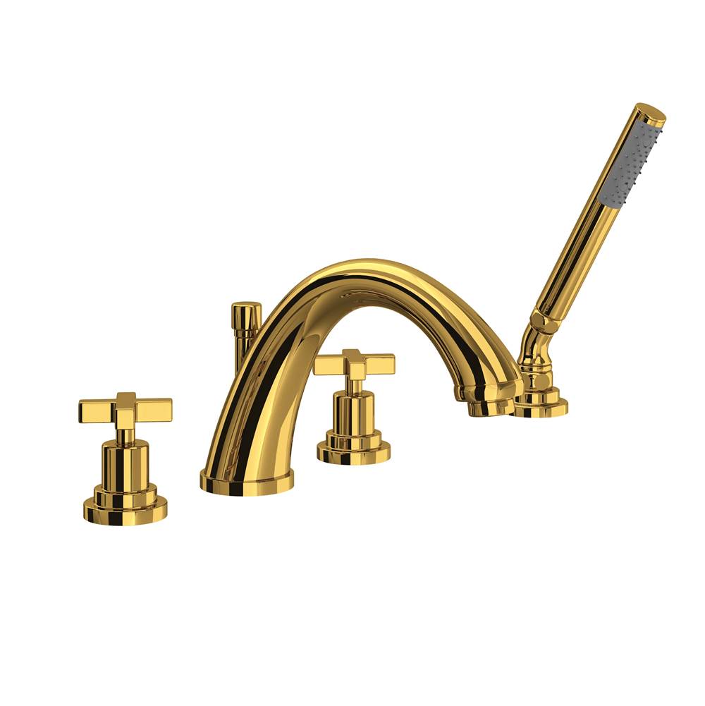 ROHL A1264XMULB Lombardia 4-Hole Deck Mount Tub Filler In Unlacquered Brass
