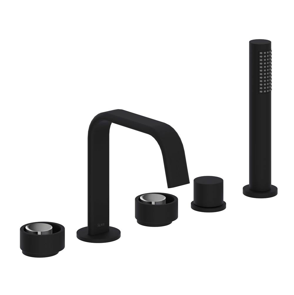 ROHL EC05D5IWMBC Eclissi 5-Hole Deck Mount Tub Filler With U-Spout In Matte Black/Polished Chrome