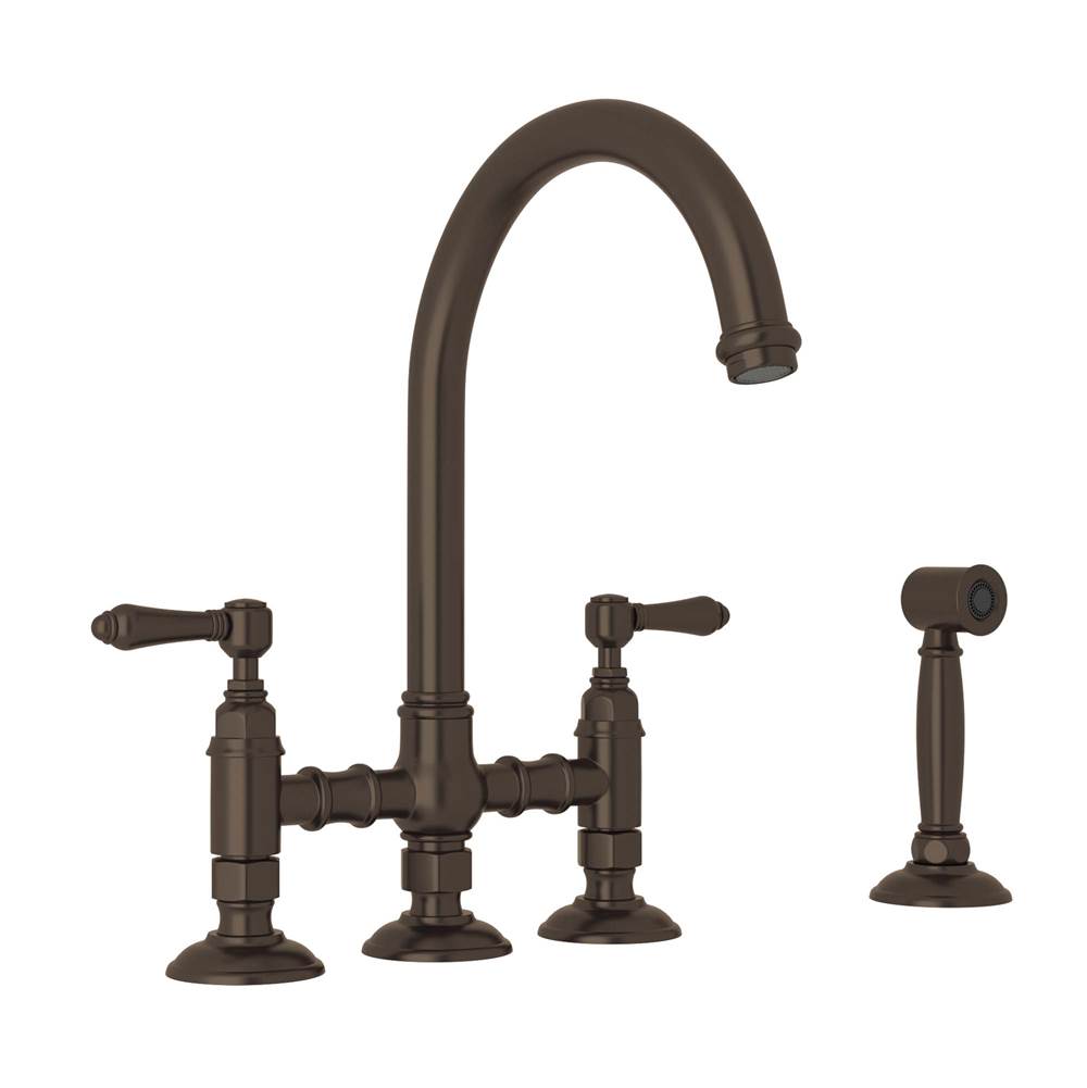 ROHL A1461LMWSTCB-2 San Julio Bridge Kitchen Faucet With Side Spray In Tuscan Brass