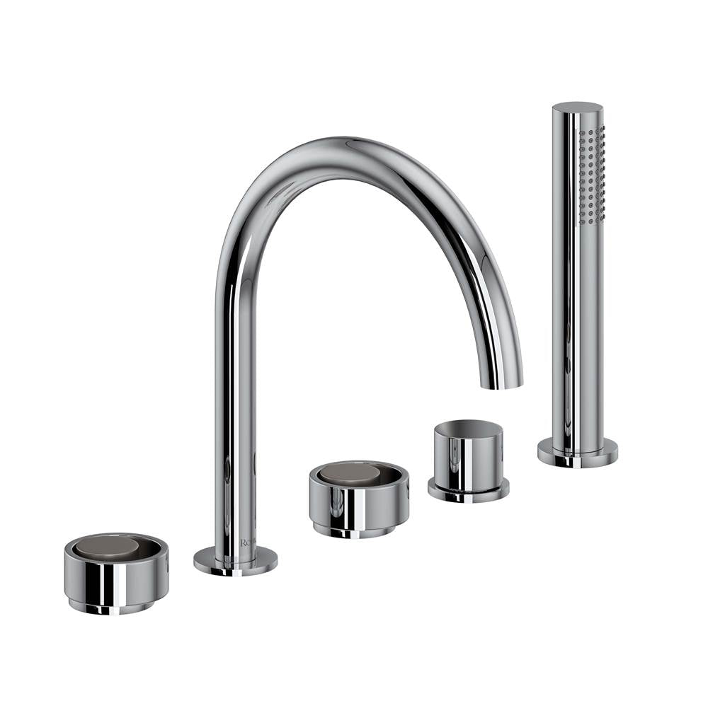 ROHL EC06D5IWPCN Eclissi 5-Hole Deck Mount Tub Filler With C-Spout In Polished Chrome/Satin Nickel
