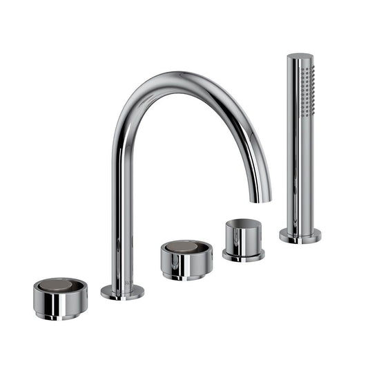 ROHL EC06D5IWPCN Eclissi 5-Hole Deck Mount Tub Filler With C-Spout In Polished Chrome/Satin Nickel