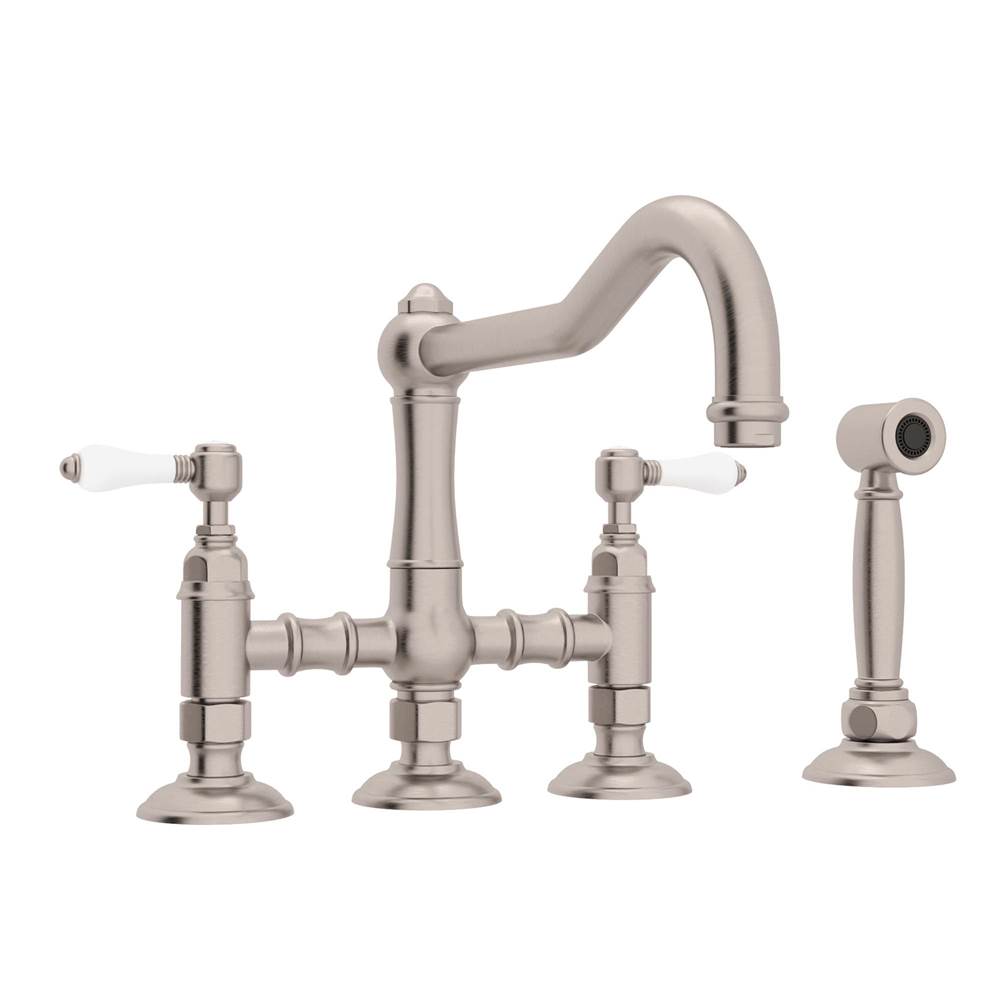 ROHL A1458LPWSSTN-2 Acqui Bridge Kitchen Faucet With Side Spray In Satin Nickel