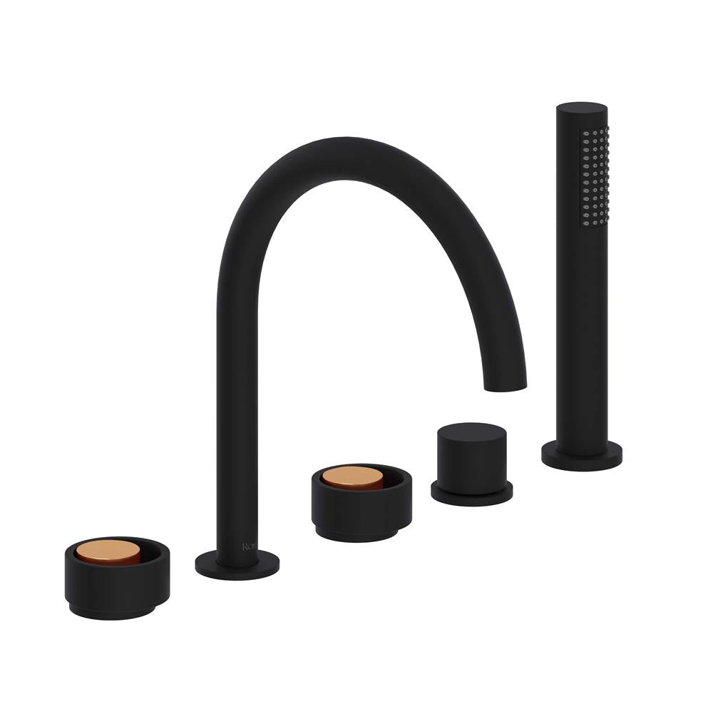 ROHL EC06D5IWMBG Eclissi 5-Hole Deck Mount Tub Filler With C-Spout In Matte Black/Satin Gold