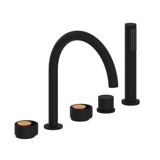 ROHL EC06D5IWMBG Eclissi 5-Hole Deck Mount Tub Filler With C-Spout In Matte Black/Satin Gold
