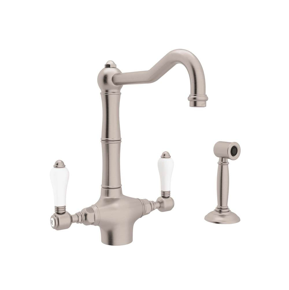 ROHL A1679LPWSSTN-2 Acqui Two Handle Kitchen Faucet With Side Spray In Satin Nickel