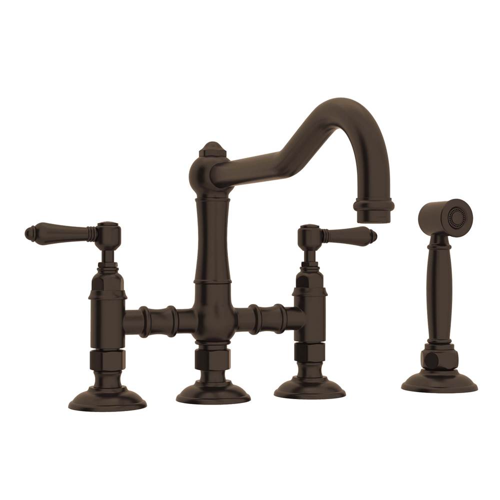 ROHL A1458LMWSTCB-2 Acqui Bridge Kitchen Faucet With Side Spray In Tuscan Brass