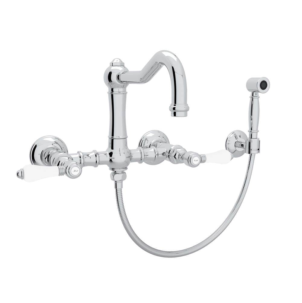 ROHL A1456LPWSAPC-2 Acqui Wall Mount Bridge Kitchen Faucet With Sidespray And Column Spout In Polished Chrome