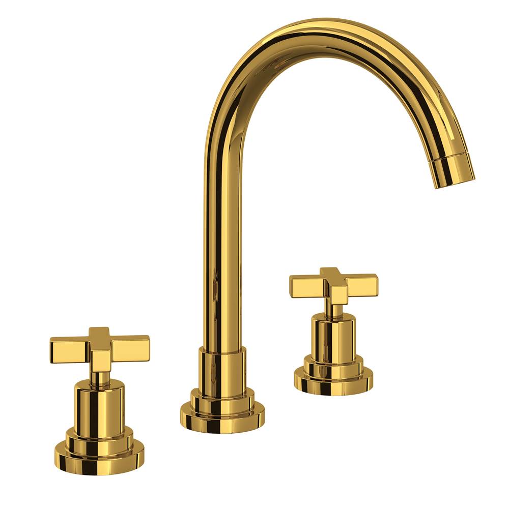 ROHL A2208XMULB-2 Lombardia Widespread Lavatory Faucet With C-Spout In Unlacquered Brass
