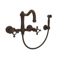 ROHL A1456XMWSTCB-2 Acqui Wall Mount Bridge Kitchen Faucet With Sidespray And Column Spout In Tuscan Brass