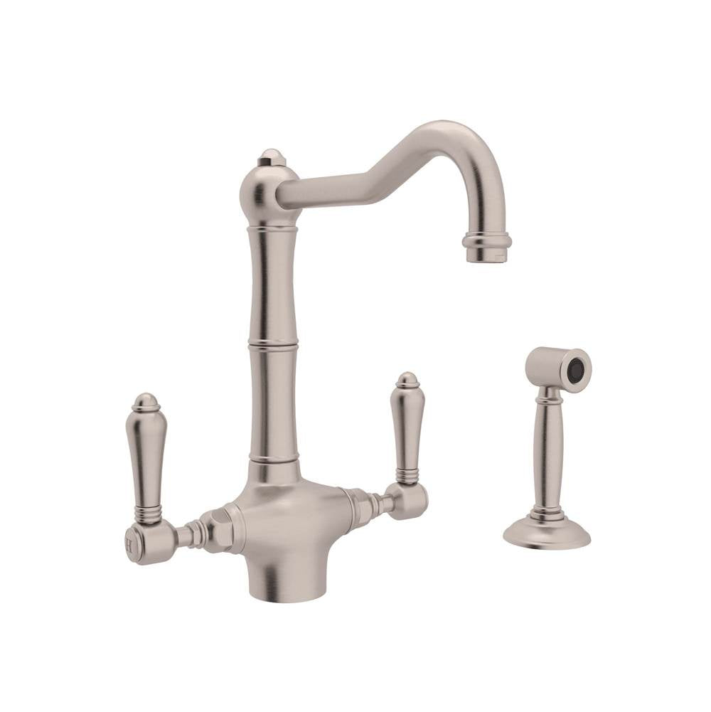 ROHL A1679LMWSSTN-2 Acqui Two Handle Kitchen Faucet With Side Spray In Satin Nickel