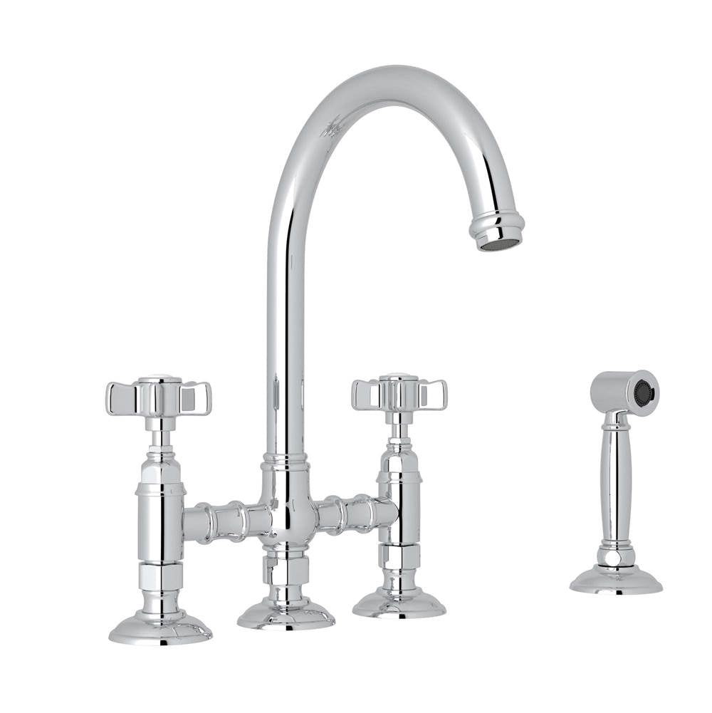 ROHL A1461XWSAPC-2 San Julio Bridge Kitchen Faucet With Side Spray In Polished Chrome