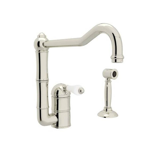 ROHL A3608/11LPWSPN-2 Acqui Extended Spout Kitchen Faucet With Side Spray In Polished Nickel