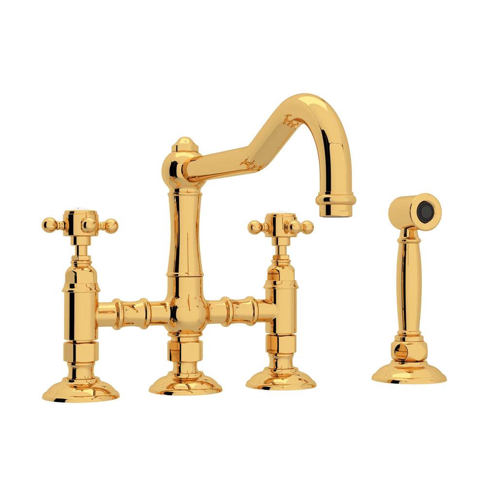 ROHL A1458XMWSIB-2 Acqui Bridge Kitchen Faucet With Side Spray In Italian Brass