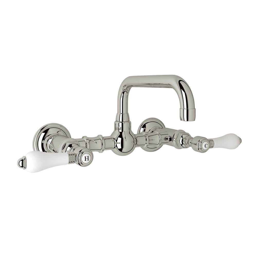 ROHL A1423LPPN-2 Acqui Wall Mount Bridge Lavatory Faucet With U-Spout In Polished Nickel