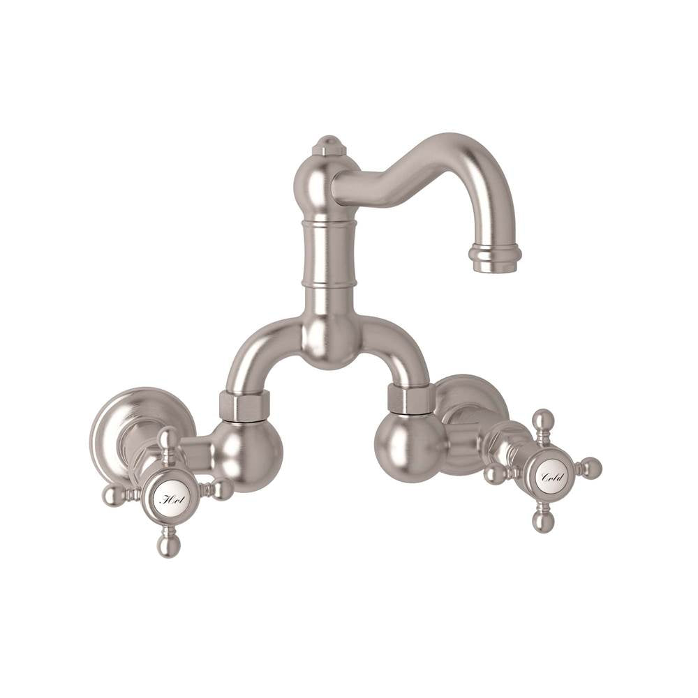 ROHL A1418XMSTN-2 Acqui Wall Mount Bridge Lavatory Faucet With Column Spout In Satin Nickel