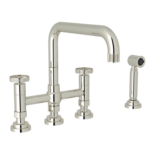 ROHL A3358IWWSPN-2 Campo Bridge Kitchen Faucet With Side Spray In Polished Nickel