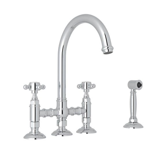 ROHL A1461XMWSAPC-2 San Julio Bridge Kitchen Faucet With Side Spray In Polished Chrome