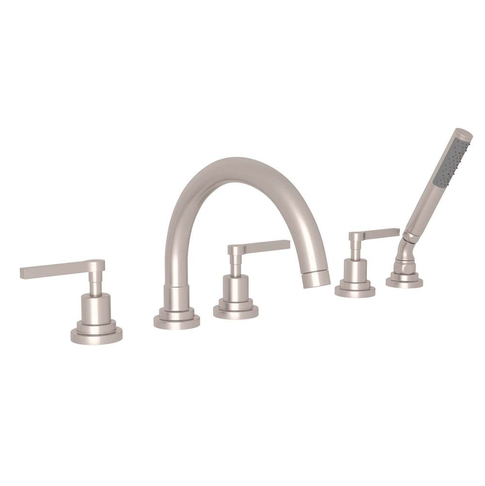ROHL A2214LMSTN Lombardia 5-Hole Deck Mount Tub Filler With C-Spout In Satin Nickel