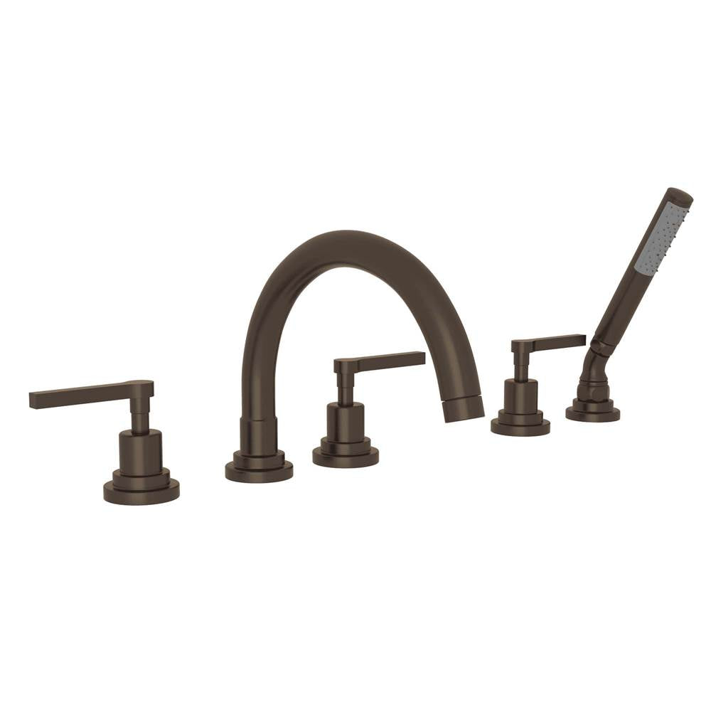 ROHL A2214LMTCB Lombardia 5-Hole Deck Mount Tub Filler With C-Spout In Tuscan Brass