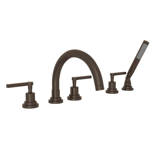 ROHL A2214LMTCB Lombardia 5-Hole Deck Mount Tub Filler With C-Spout In Tuscan Brass