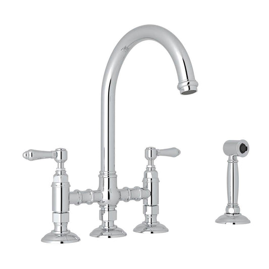 ROHL A1461LMWSAPC-2 San Julio Bridge Kitchen Faucet With Side Spray In Polished Chrome