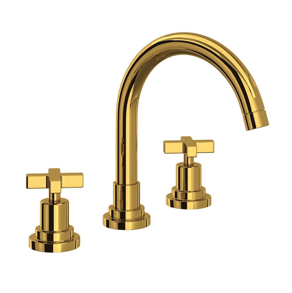 ROHL A2228XMULB-2 Lombardia Widespread Lavatory Faucet With C-Spout In Unlacquered Brass