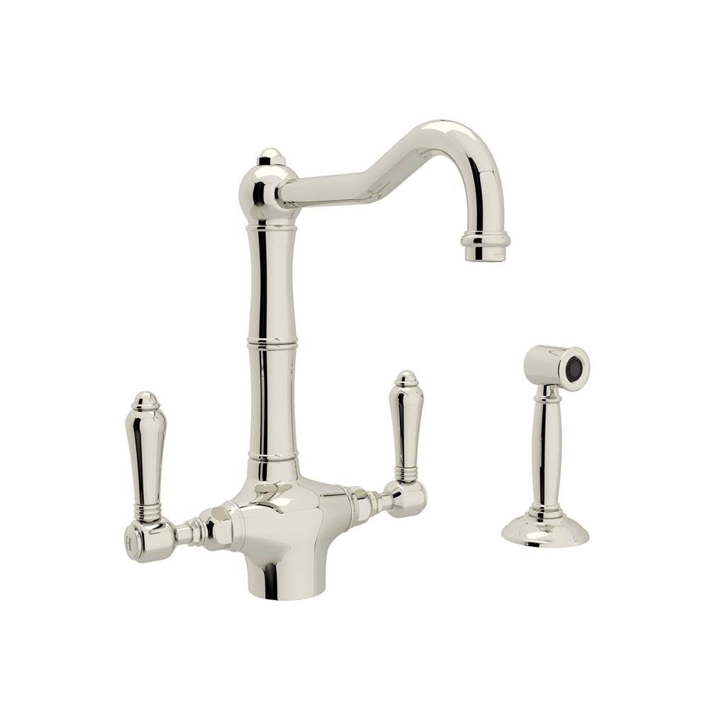 ROHL A1679LMWSPN-2 Acqui Two Handle Kitchen Faucet With Side Spray In Polished Nickel