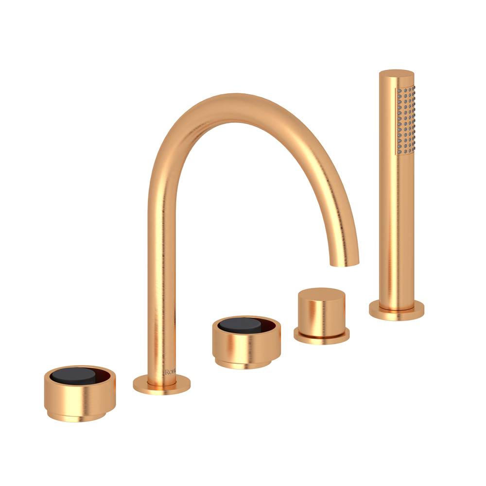 ROHL EC06D5IWSGB Eclissi 5-Hole Deck Mount Tub Filler With C-Spout In Satin Gold/Matte Black