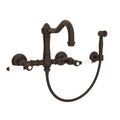 ROHL A1456LPWSTCB-2 Acqui Wall Mount Bridge Kitchen Faucet With Sidespray And Column Spout In Tuscan Brass