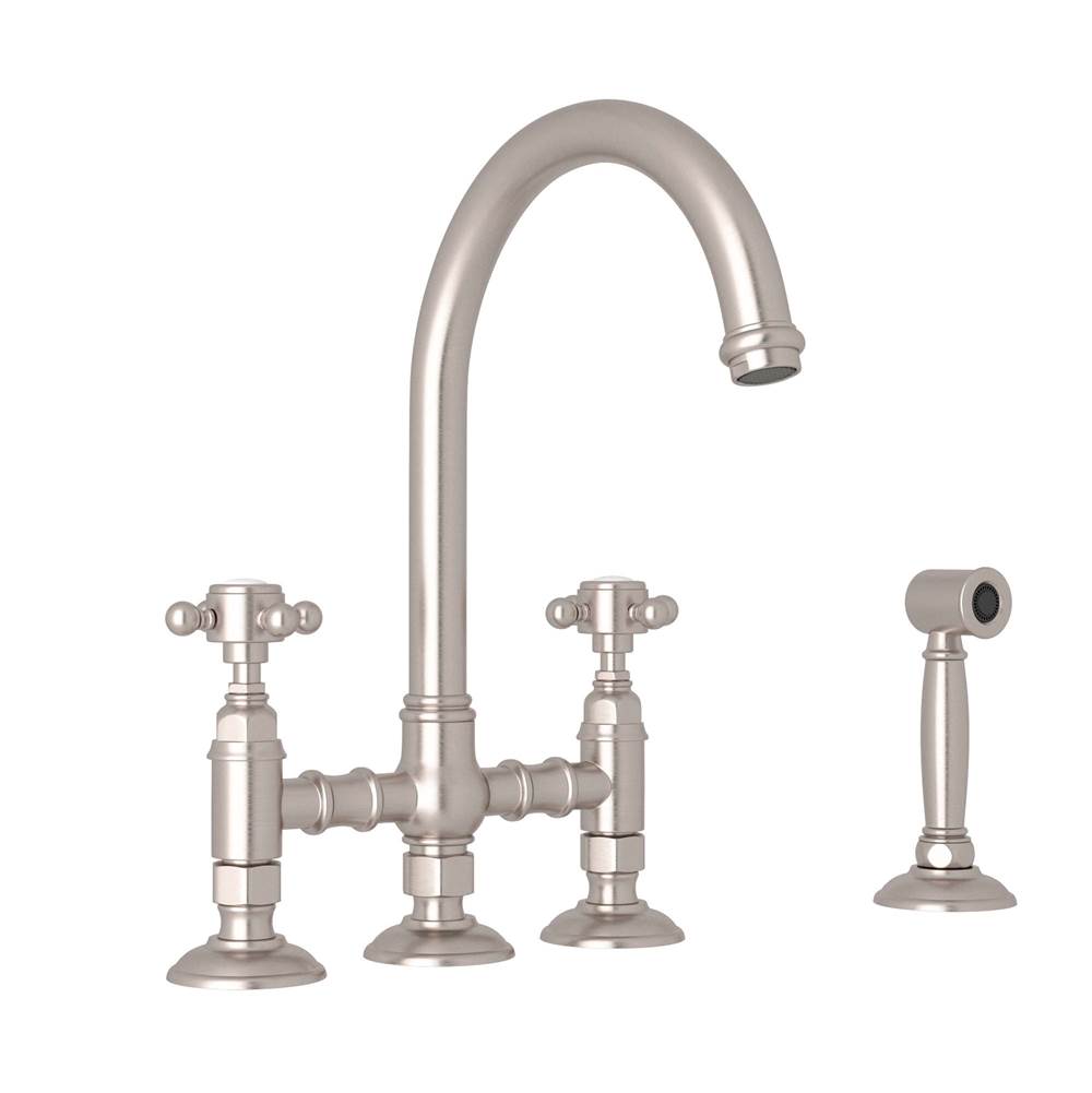 ROHL A1461XMWSSTN-2 San Julio Bridge Kitchen Faucet With Side Spray In Satin Nickel
