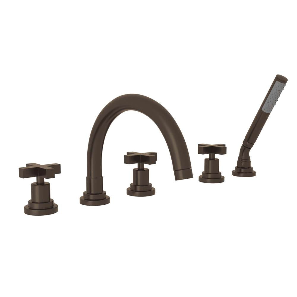 ROHL A2214XMTCB Lombardia 5-Hole Deck Mount Tub Filler With C-Spout In Tuscan Brass