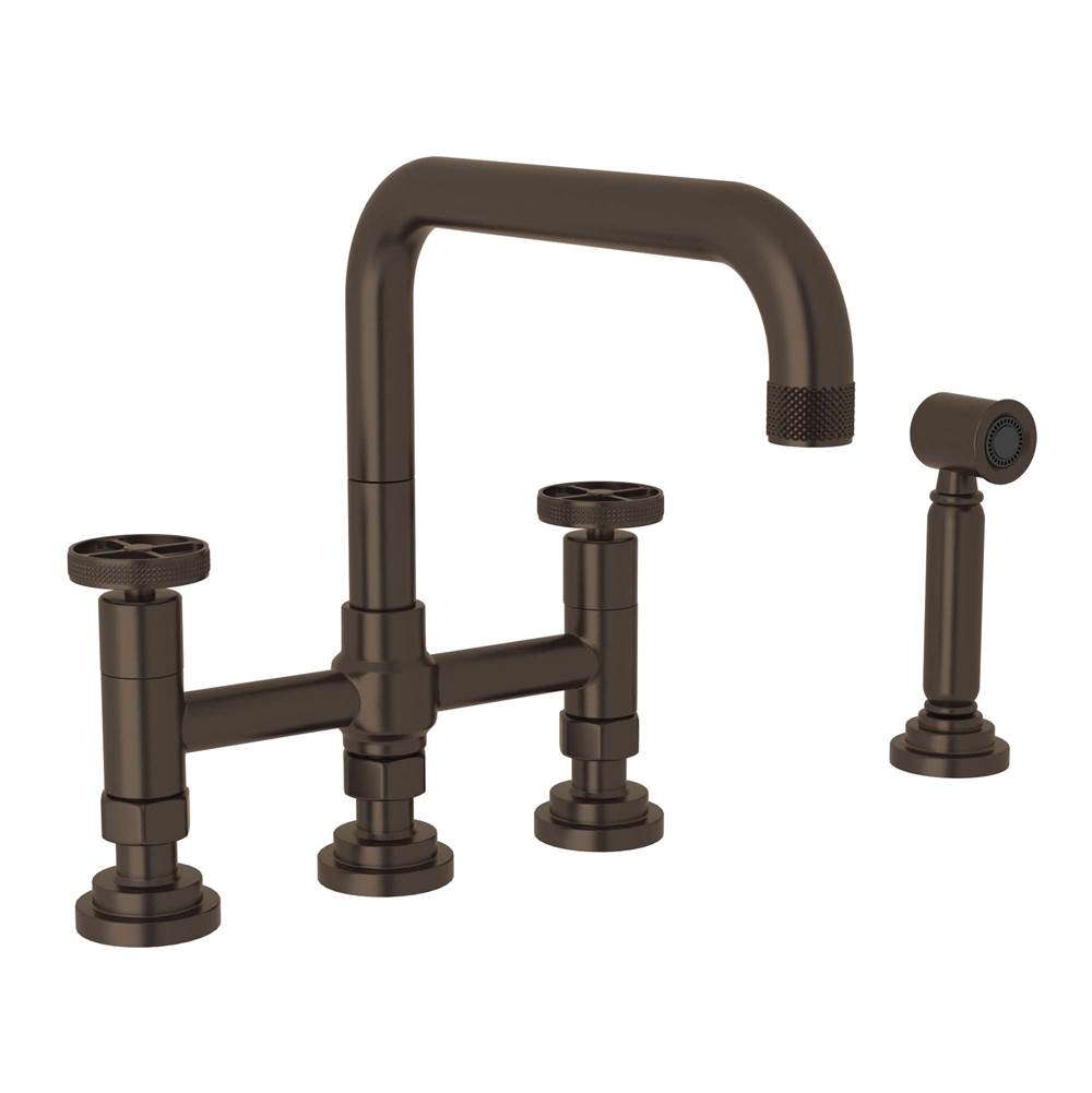 ROHL A3358IWWSTCB-2 Campo Bridge Kitchen Faucet With Side Spray In Tuscan Brass