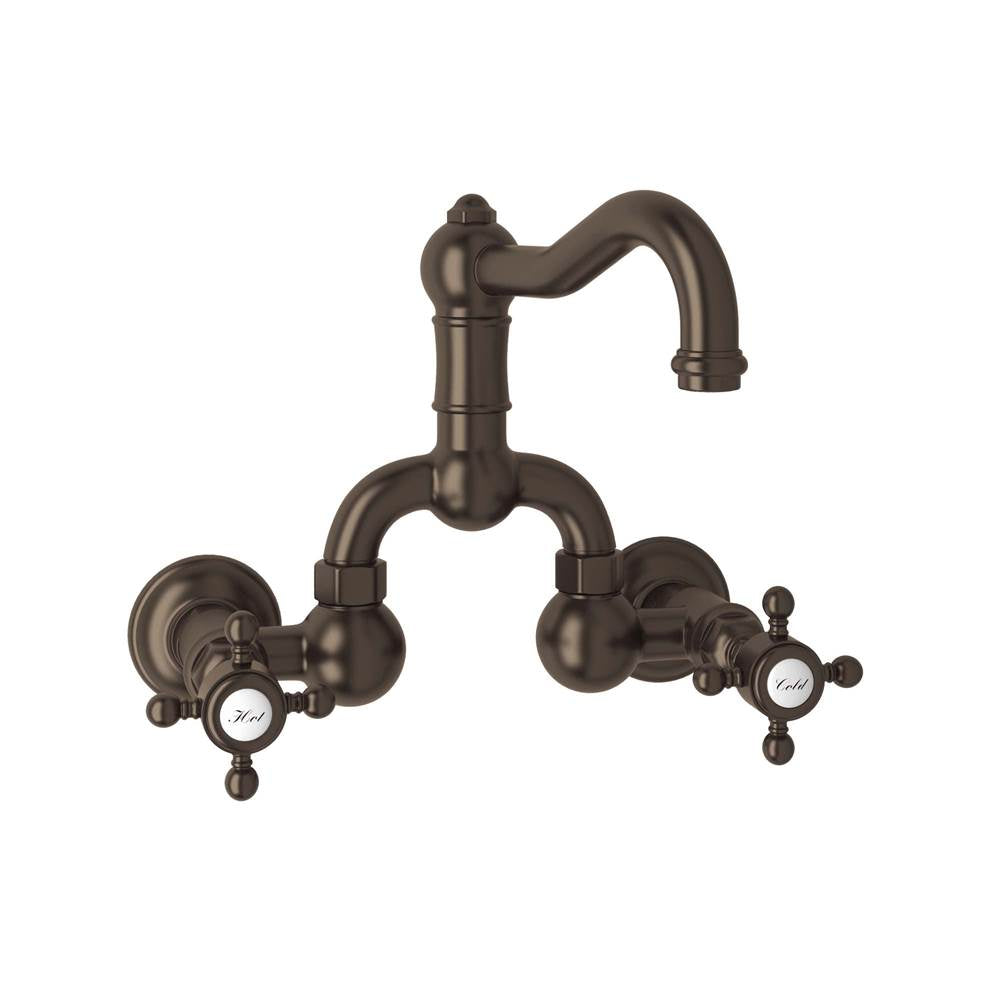 ROHL A1418XMTCB-2 Acqui Wall Mount Bridge Lavatory Faucet With Column Spout In Tuscan Brass