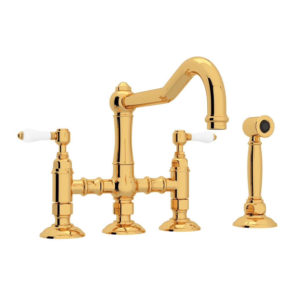 ROHL A1458LPWSIB-2 Acqui Bridge Kitchen Faucet With Side Spray In Italian Brass