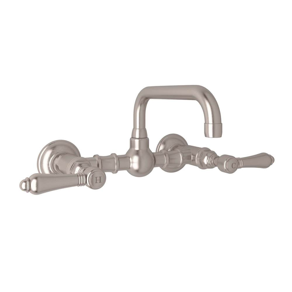 ROHL A1423LMSTN-2 Acqui Wall Mount Bridge Lavatory Faucet With U-Spout In Satin Nickel
