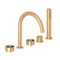 ROHL EC06D5IWSGC Eclissi 5-Hole Deck Mount Tub Filler With C-Spout In Satin Gold/Polished Chrome