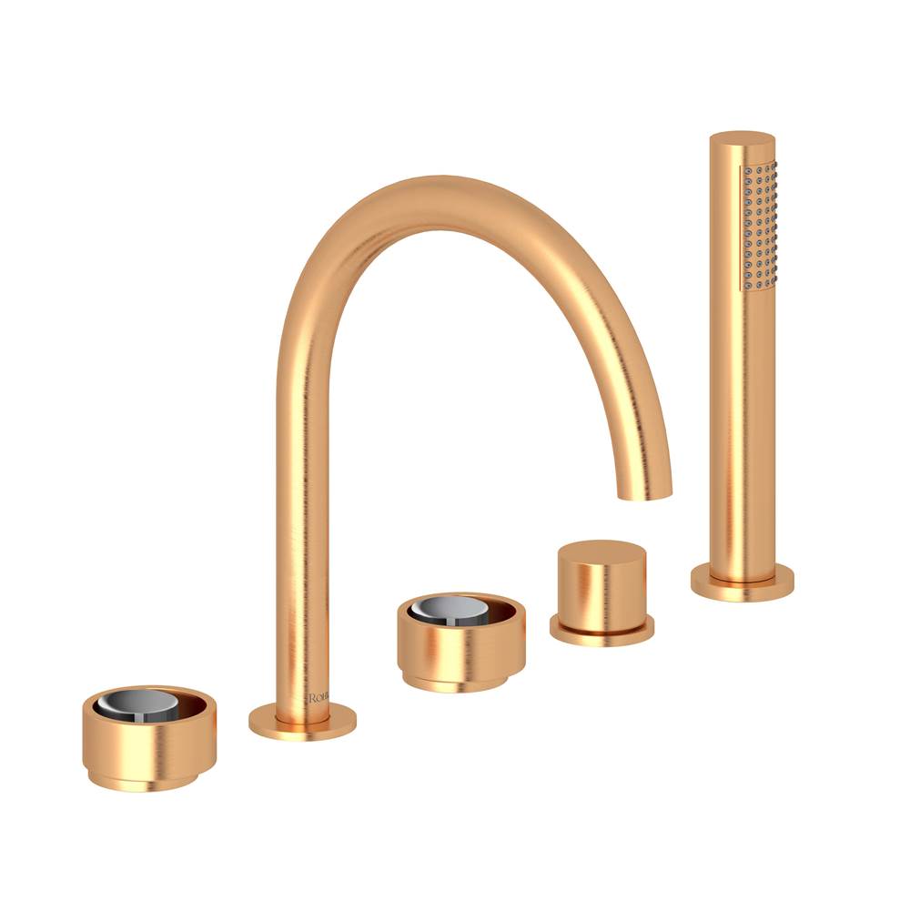 ROHL EC06D5IWSGC Eclissi 5-Hole Deck Mount Tub Filler With C-Spout In Satin Gold/Polished Chrome