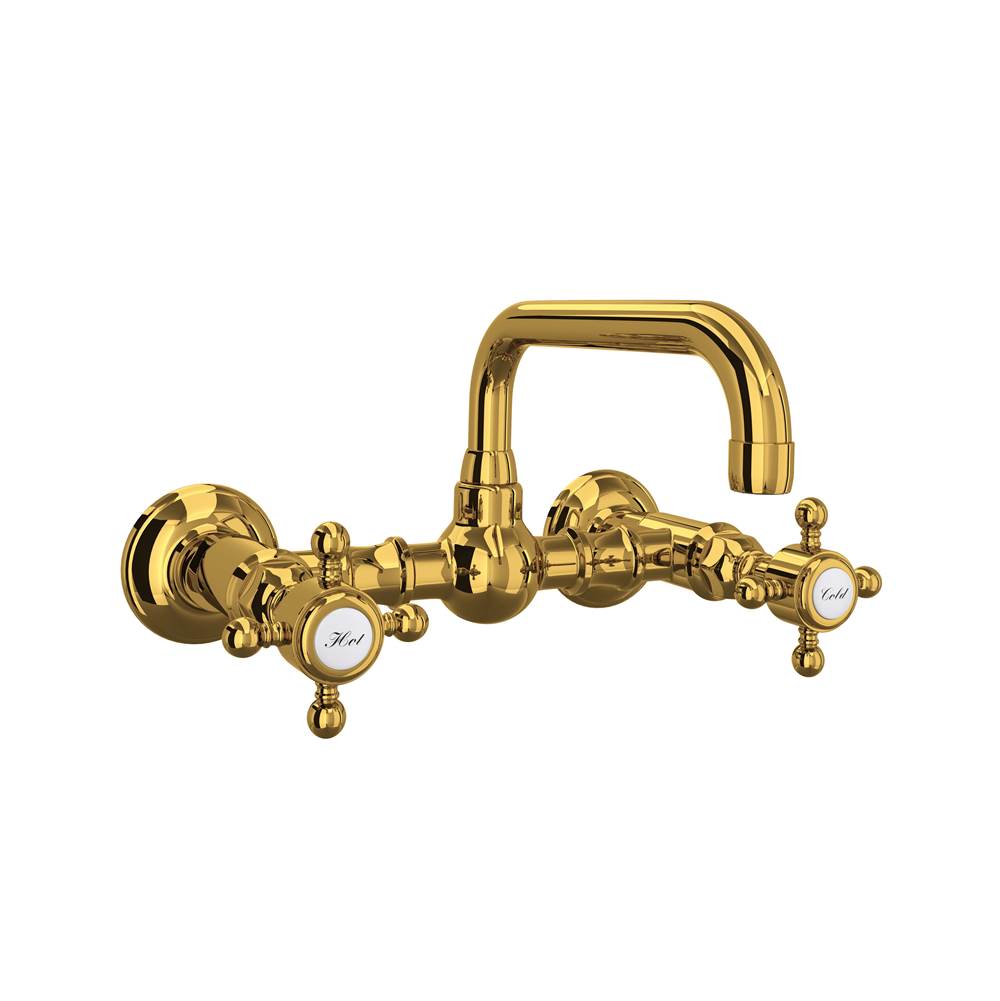 ROHL A1423XMULB-2 Acqui Wall Mount Bridge Lavatory Faucet With U-Spout In Unlacquered Brass