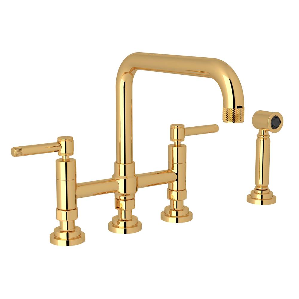 ROHL A3358ILWSIB-2 Campo Bridge Kitchen Faucet With Side Spray In Italian Brass
